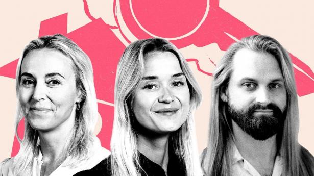 I den nyeste episode af podcasten "Børsen Boligejerne” taler Børsens boligøkonom, Mira Lie Nielsen (t.v.) med chefanalytiker i Totalkredit Sune Malthe-Thagaard (t.h.) og journalist Katrine Søndermark (midt) om handelstallene for juli.
