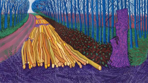 David Hockney kan lige nu ses på en meget populær og meget stor udstilling i Fondation Louis Vuitton i Paris. Her er et af hans nyere værker i den meget farvestrålende stil, som han holder af. 