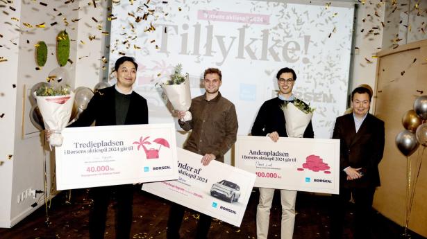 23-årige Jonas Pallesen (i midten) blev vinderen af aktiespillet 2024 med et afkast på 35 pct.