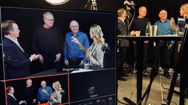 I studiet onsdag (fra venstre) investorredaktør Simon Kirketerp, privatinvestor Peter Bækgaard, investeringschef Johnny Madsen fra Formue- og Investeringspleje og journalist Anine Holmelund Frandsen.