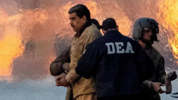 Venezuelas afsatte præsident, Nicolas Maduro, fotograferet 5. januar, da han blev eskorteret til en retssal i Manhattan, New York.