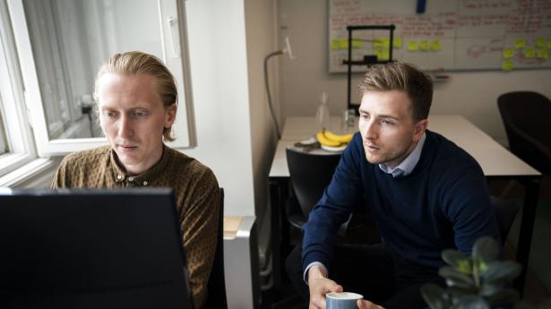 Frederik Neble Østergaard og Elias Lundgaard Pedersen, Obital, oplever, at større virksomheder tøver med at lave aftaler med iværksættere under corona. Arkivfoto: Oscar Scott Carl/Ritzau Scanpix