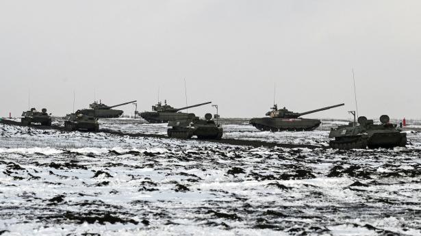 Russisk militær træner i den sydlige del af Rostov-regionen. Foto: Sergej Pivovarov/Reuters/Ritzau Scanpix