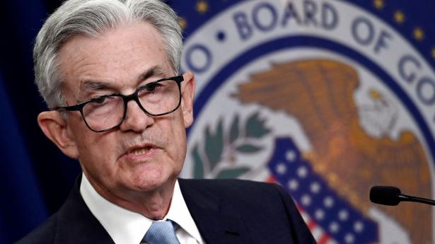 USA's centralbankchef, Jerome "Jay" Powell på pressemødet efter en markant renteforhøjelse onsdag aften. Foto: Olivier Douliery/AFP/Ritzau Scanpix
