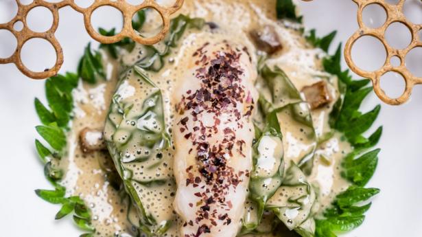 Jomfruhummer med havtang, rugbrødstuille og beurre blanc. Foto: Ritzau Scanpix