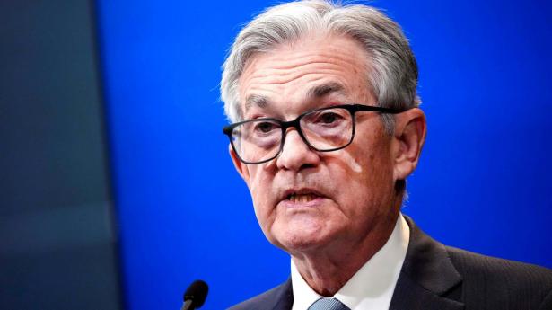 Jerome Powell på talerstolen på Brookings Institution i Washington DC onsdag aften dansk tid. Foto: Drew Angerer/AFP/Ritzau Scanpix
