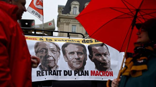 Aktivister er klar til kamp mod Macrons pensionsreform, bl.a. her i den vestfranske by Rennes. Foto: Damien Meyer/AFP/Ritzau Scanpix