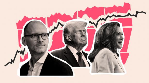 Topøkonomen Torsten Sløk giver sit bud på, hvad valget kan betyde for udviklingen i amerikansk økonomi. Foto: Simon Fals, Kevin Mohatt, Tierney L. Cross/AFP/Reuters/Ritzau Scanpix. Collage: JAG