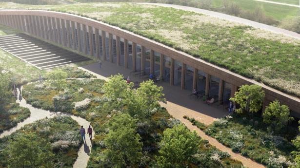 Tegning af Bestsellers nye logistikcenter i Holland, som arkitekthuset Henning Larsen står bag