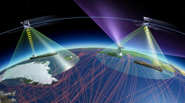Et eksempel på, hvordan kommerciel rumfart kan forbedre verdenssamfundet, er illustreret her. Nemlig at rederier kan spare brændstof ved at bruge satellitter til at optimere ruterne for containerskibe. Foto: European Space Agency (ESA)