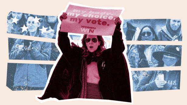 Retten til abort er et valgtema i Wisconsin denne gang – men mest for de demokratiske vælgere. Foto: Evelyn Hockstein/Reuters/Ritzau Scanpix. Collage: Michaël Dorbec