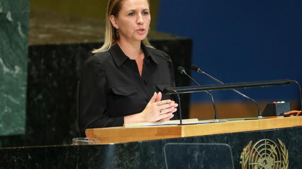 Mette Frederiksen talte sent mandag aften dansk tid ved FN's Generalforsamling i New York.