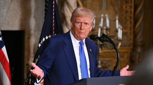 Donald Trump ved den pressekonference i nat dansk tid, hvor han adresserede situationen i Ukraine.