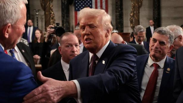 USA’s præsident Donald Trump efter en tale til Kongressen tirsdag aften.