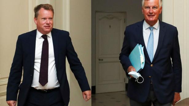 Chefforhandlerne David Frost og Michel Barnier begyndte arbejdet i marts og jagter fortsat et kompromis om en fremtidig handelsaftale. Arkivfoto: Yves Herman/Reuters/Ritzau Scanpix