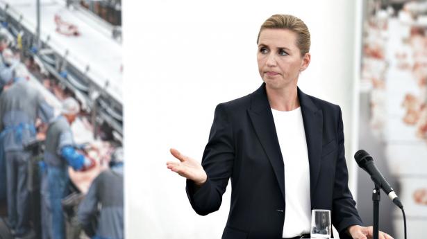Mette Frederiksen (S) klædt i lilla, der som bekendt er en blanding af rød og blå. Hun åbner nu for den blanding i regeringskontorerne. Arkivfoto: Philip Davali/Ritzau Scanpix