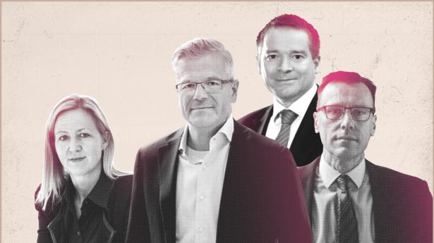 De nye topchefer som Britt Meelbye, Vincent Clerc, Peter Karlstromer og Mikko Keto skal mestre en række discipliner i den kommende tid -for 2023 bliver et udfordrende år. Illustration: Aslak Kelkka