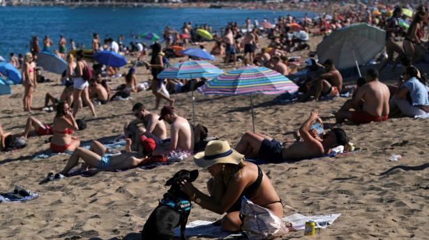 Lokale og turister nyder solen på stranden Barceloneta i storbyen Barcelona. Spanien var et af de lande i Europa, der blev hårdt ramt af coronaudbruddet - og antallet af døde kan vise sig at være højere, end de officielle statistikker afspejler. (Arkivfoto)