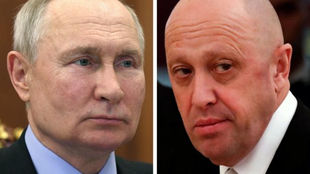 Wagner-gruppens leder, Jevgenij Prigozjin (til højre), har ifølge den amerikanske tænketank Institut for Krigsstudier (ISW) formentlig regnet med opbakning fra Ruslands præsident, Vladimir Putin (til venstre), i sin konflikt med forsvarsministeren og hærchefen. Arkivfoto