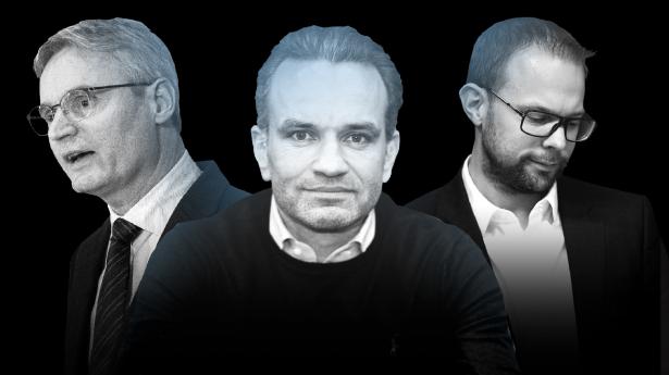 Fra venstre: Per Bank, Salling Group, Stefan Plenge, Nemlig.com, og Kræn Østergaard Nielsen, Coop. Originalfotos: Anne Bæk, Ida Marie Odgaard og Niels Christian Vilmann, alle fra Ritzau Scanpix. Illustration: Aslak Elias Kelkka