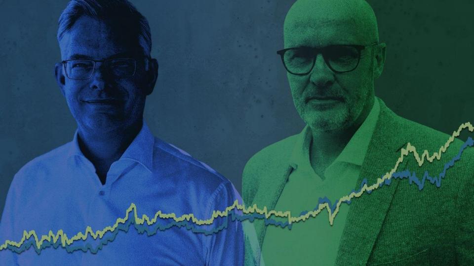 Sydbank-topchef Mark Luscombe (tv) og Jyske Banks Lars Mørch har begge skabt store afkast til aktionærerne i deres tid i spidsen for bankerne. 