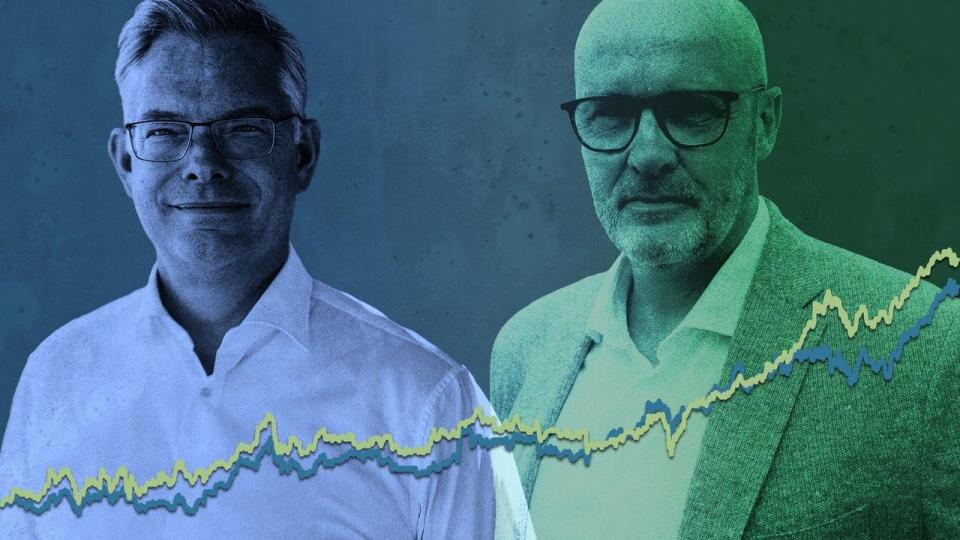 Sydbank-topchef Mark Luscombe (tv) og Jyske Banks Lars Mørch har begge skabt store afkast til aktionærerne i deres tid i spidsen for bankerne. 