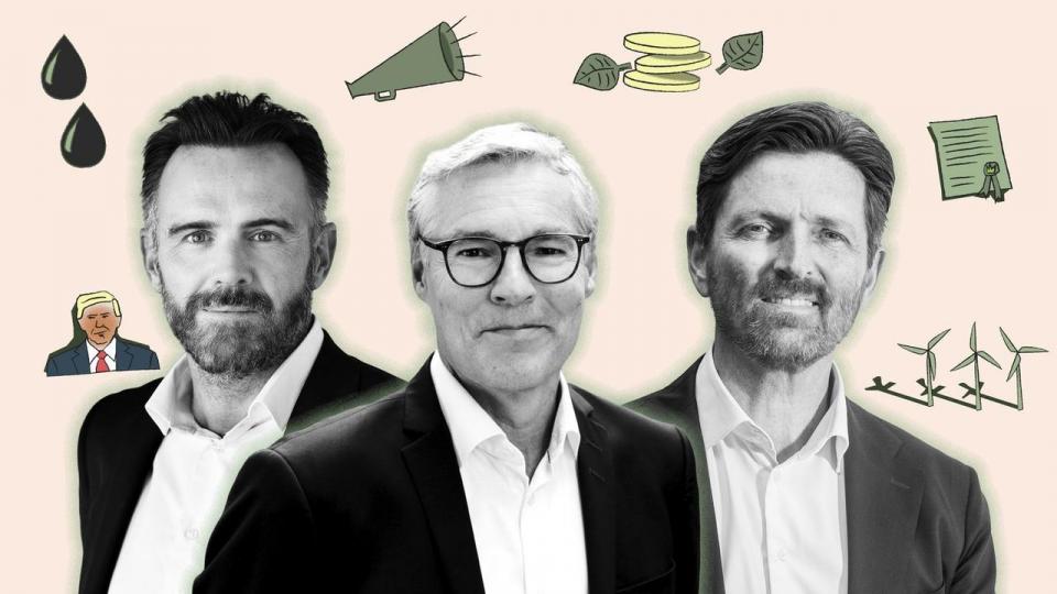 Mange kunder har fortsat fokus på, at deres pensionsopsparinger bliver investeret grønt, fortæller topdirektørerne (t.v. Peter Stensgaard Mørch, m.f. Jon Jonsen, t.h. Ole Krogh Petersen).