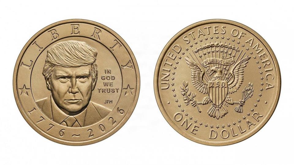 Illustration offentliggjort onsdag af det amerikanske finansministerium viser ny mønt med tryk af USA's præsident, Donald Trump.
