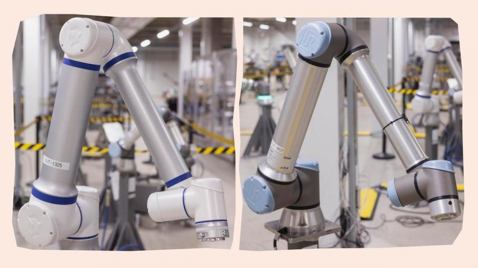 På besøg i Universal Robots’ udviklingsafdeling i Odense: Til venstre er det robotarmen fra kinesiske Elite Robots. Til højre den originale robotarm fra Universal Robots. Sidstnævnte menes at have inspireret førstnævnte i en grad, så det krænker selskabets patent. 