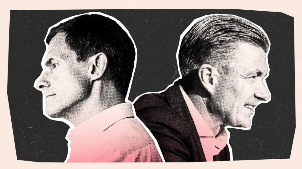 Topcheferne i to af Danmarks største industrivirksomheder giver et billede af, hvordan Trumps toldkrig påvirker danske virksomheder i USA. Kim Fausing fra Danfoss (t.v.) og Poul Due Jensen fra Grundfos (t.h.).