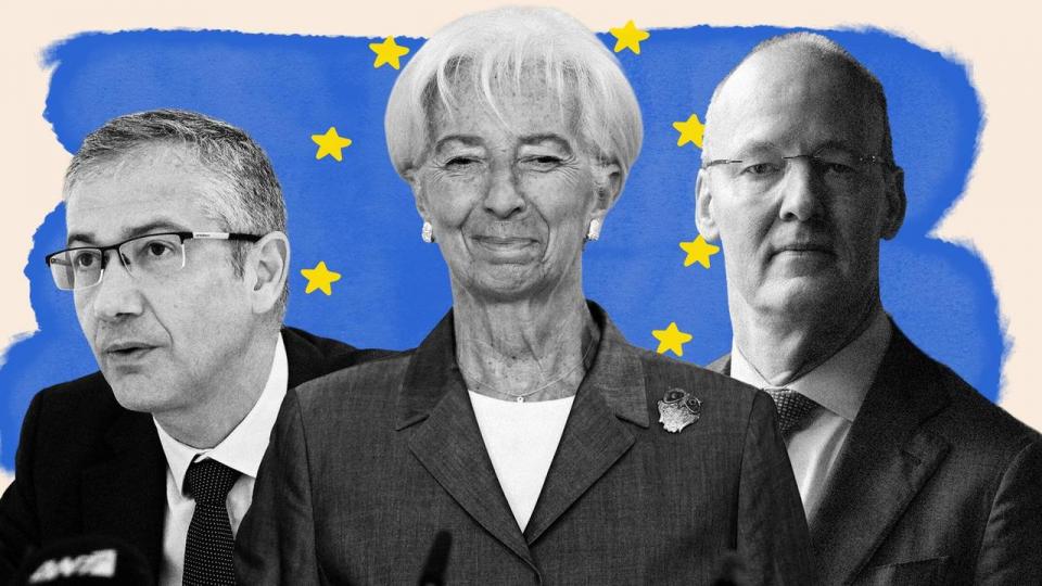Pablo Hernández de Cos (t.v.) og Klaas Knot (t.h.) nævnes som oplagte kandidater til at overtage formandskabet i ECB efter Christine Lagarde.