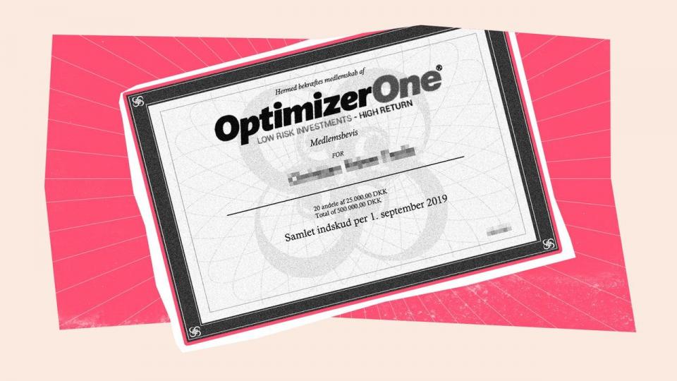 Investorer mistede et trecifret millionbeløb i svindelsagen i spilleforeningen Optimizer. De blev lovet store og sikre afkast. Men det var opspind. Her set af de certifikater, der blev udstedt ved investering. 