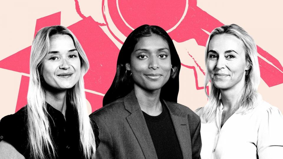 Kampen om drømmeboligen kan være benhård. I kampen guider vært Katrine Søndermark (t.v.), mægler Abi Ariyanayagam (i midten) og medvært samt Børsens boligekspert Mira Lie Nielsen (t.h.) dig til, hvordan du kommer foran i køen.