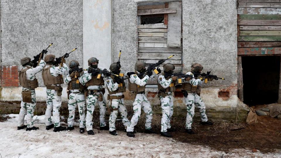 Soldater fra syvende bataljon af det franske alpejægerkorps er på øvelse med Natos Enhanced Forward Presence-styrke på basen Tapa i Estland.