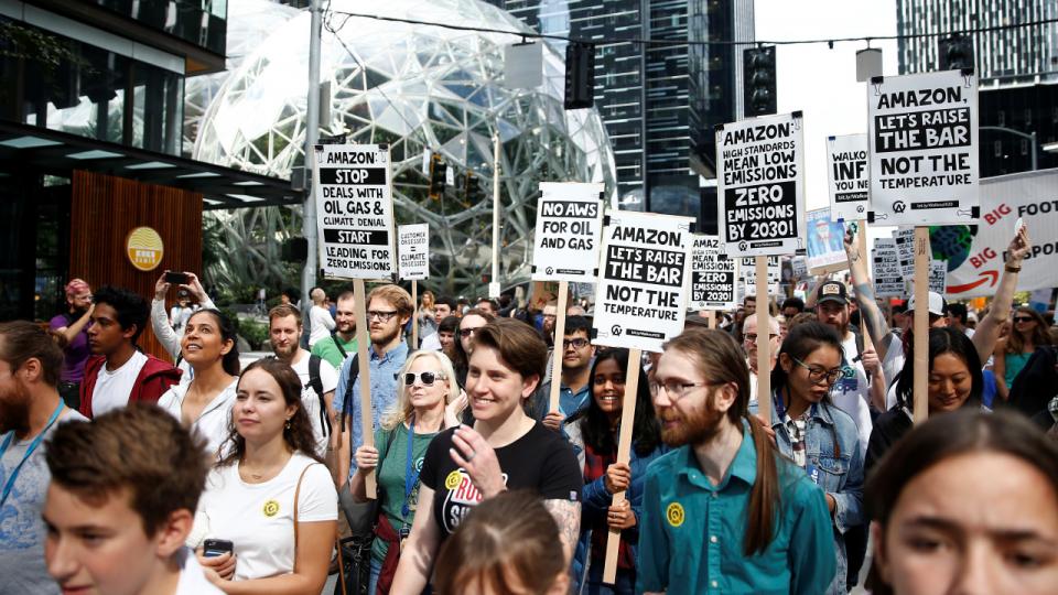Hundredvis af ansatte i nogle af de amerikanske teknologiselskaber deltog i en klimastrejke i september 2019. Arkivfoto: Lindsey Wasson/Reuters/Ritzau Scanpix