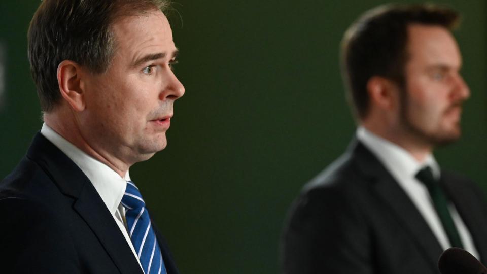Pressemødet i finansminsteriet med finansminister Nicolai Wammen og erhvervsministerSimon Kollerup (S)