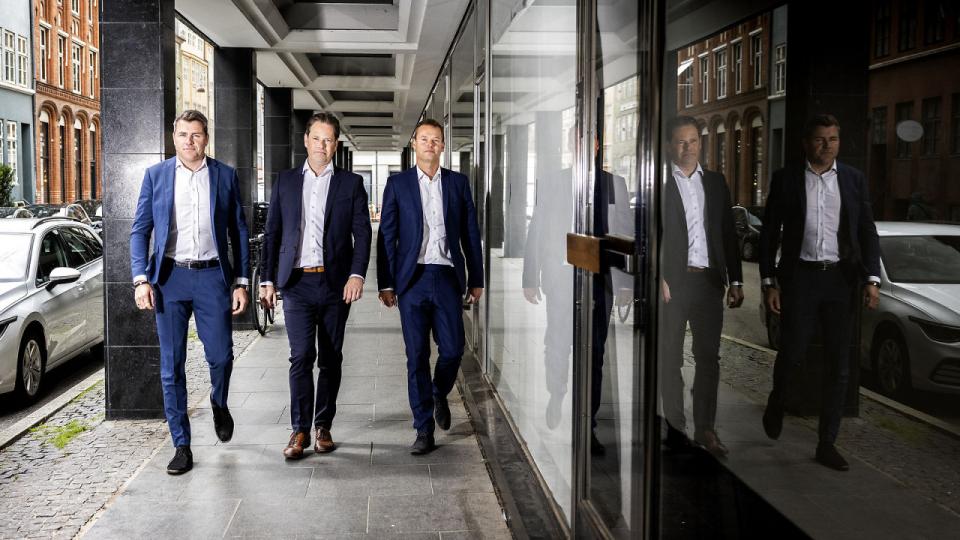 Fra venstre: Carsten Grøhn, managing partner, Anders Stensbøl, investeringsdirektør i Velliv, og Per Frederiksen, managing partner. Foto: Simon Fals