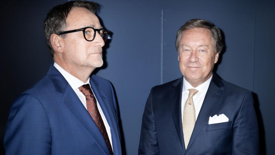 Luc Debruyne (tv) stiller op som formand for Bavarian Nordic på generalforsamlingen torsdag, når Gerard van Odijk (t.h.) træder ud af bestyrelsen. Foto: Brage Borup