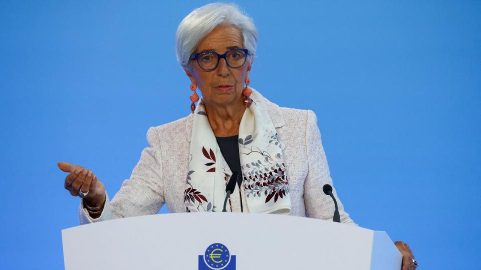 Det næste rentemøde i Den Europæiske Centralbank (ECB) afholdes 14. september i Frankfurt. Her vil centralbankchef Christine Lagarde beslutte, om renten skal forblive på 3,75 pct., eller om den eventuelt skal hæves til 4 pct. Arkivfoto: Kai Pfaffenbach/Reuters/Ritzau Scanpix