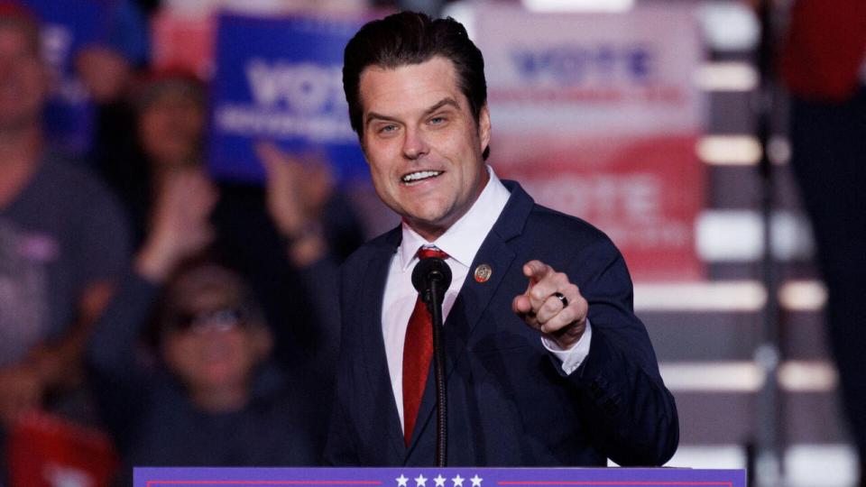 Matt Gaetz taler ved et vælgermøde i Nevada 31. oktober. Arkivfoto: Mike Blake/Reuters/Ritzau Scanpix