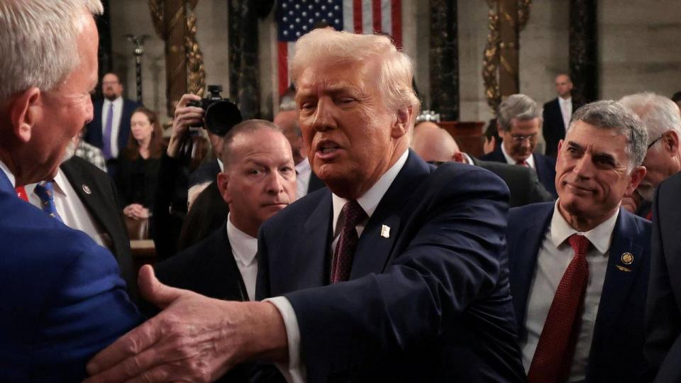 USA’s præsident Donald Trump efter en tale til Kongressen tirsdag aften.