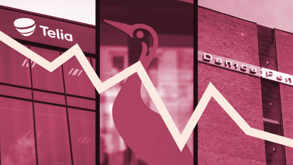 På kort tid har Telia, Gyldendal og Danica Pension taget store goodwill-nedskrivninger. Flere er i vente, vurderer eksperter over for Børsen. Arkivfotos: Liselotte Sabroe/Ritzau Scanpix, Finn Årup Nielsen – Collage: Michaël Dorbec