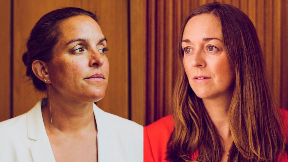 Helene Bløcher, Nordea (hvid jakke) og Christin Tuxen, Danske Bank (rød jakke). Foto: Thomas Nielsen