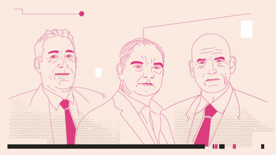 Fra venstre Kai Miller, Henrik Ørbekker og Allan Brix Kronborg har alle fremstået som skiftende ejere af DBO Real Estate Denmark., der nu er gået konkurs.  Illustration: Michaël Dorbec