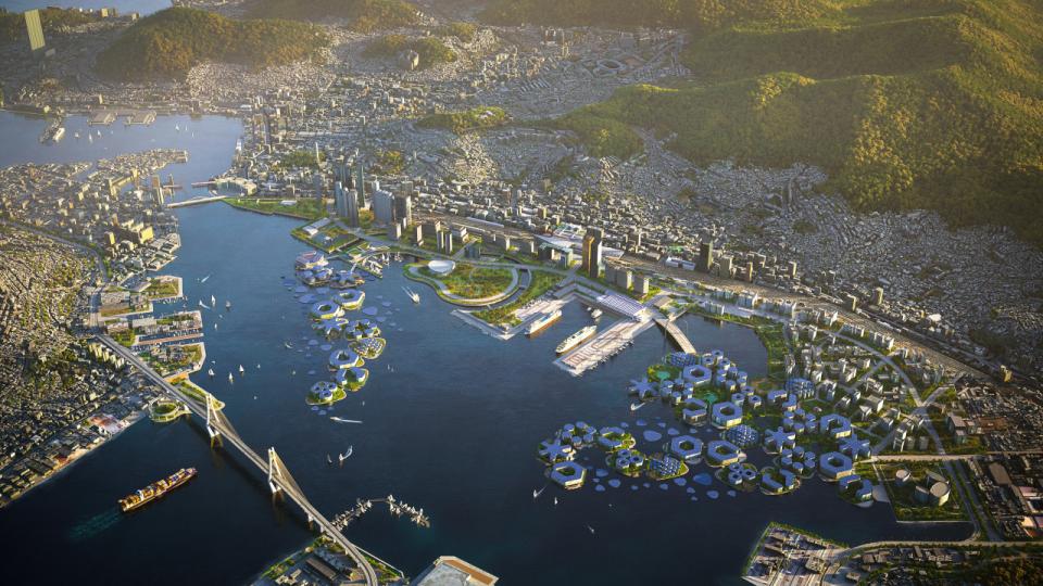 Danske Bjarke Ingels og hans tegnestue BIG arbejder lige nu på udvikling af fremtidsbyen Oceanix i Sydkorea. Foto: BIG